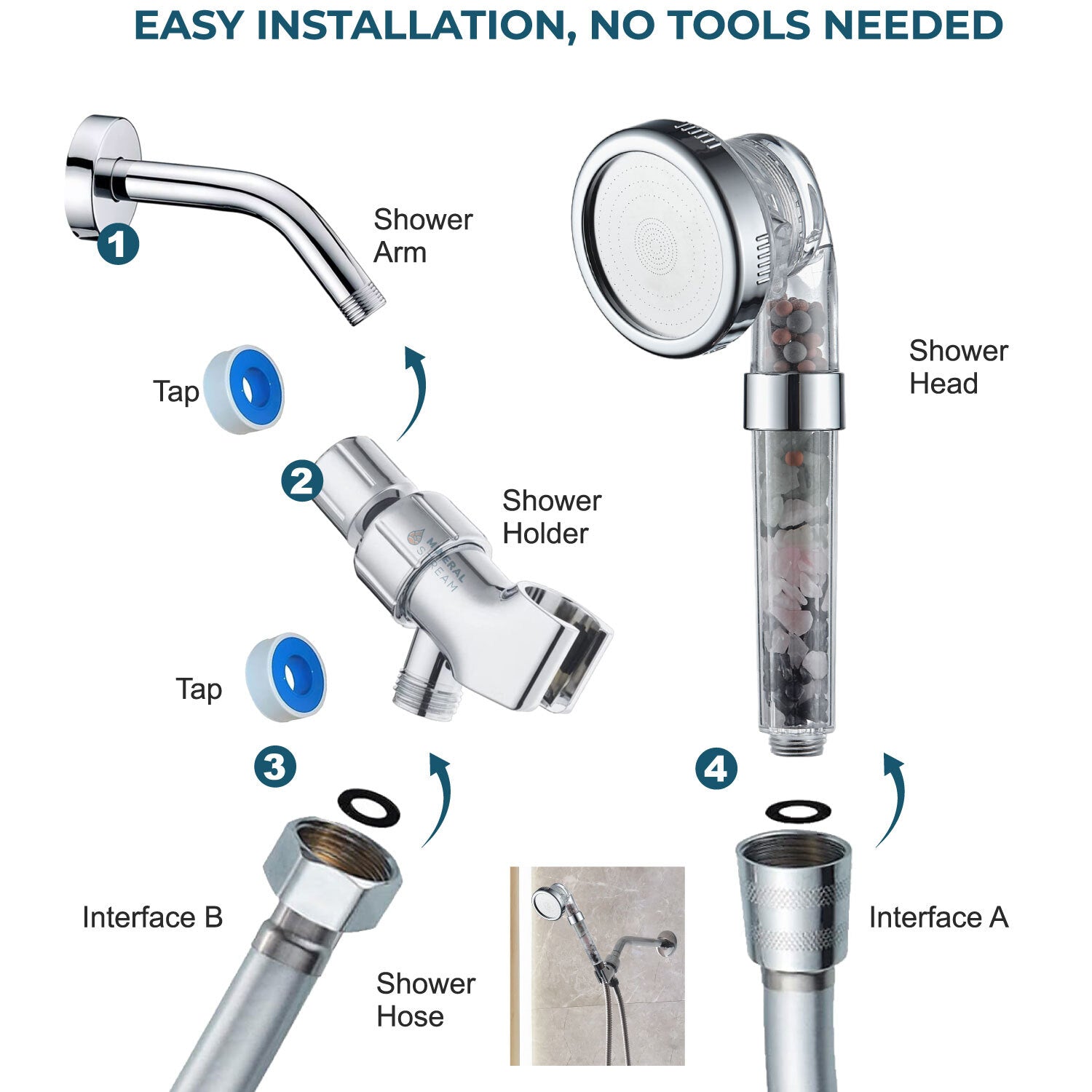 Kit de elementos esenciales para ducha con cabezal de ducha Chakra