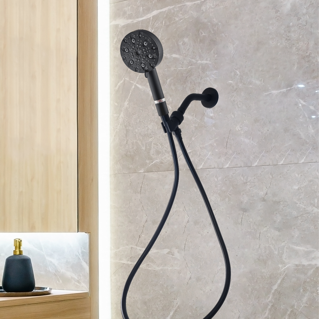 Kit de elementos esenciales para ducha con cabezal de ducha Luxe de 9 modos