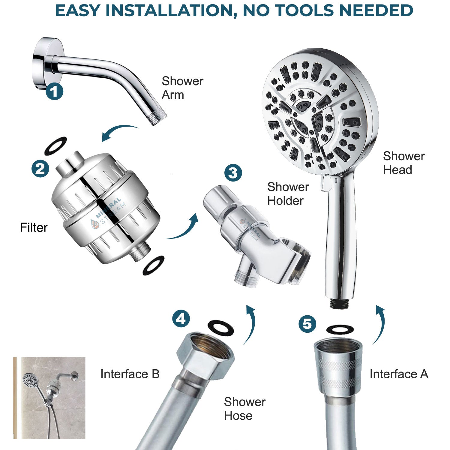 Kit de ducha completo con cabezal de ducha Luxe de 10 modos