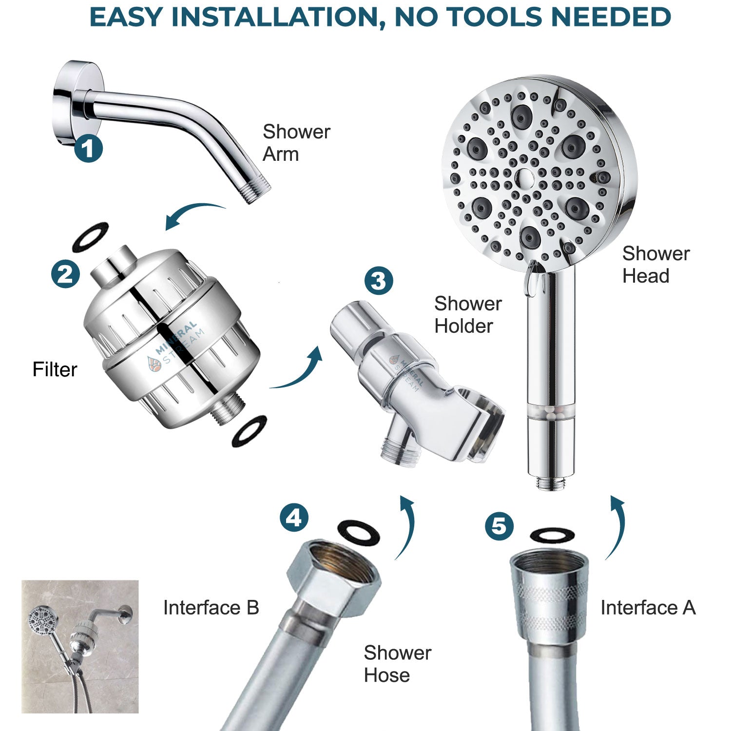 Kit de ducha completo con cabezal de ducha Luxe de 9 modos