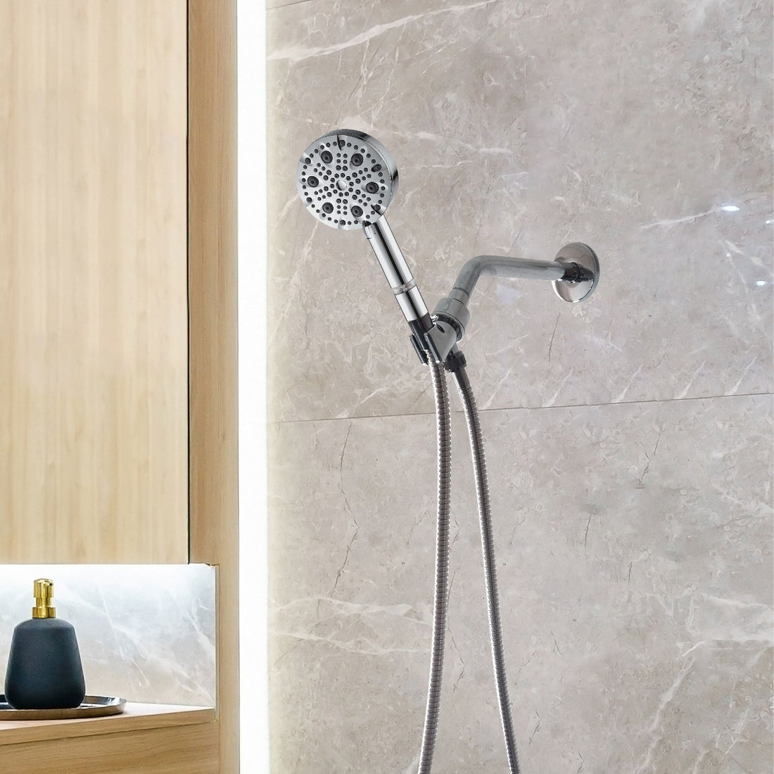 Kit de elementos esenciales para ducha con cabezal de ducha Luxe de 9 modos
